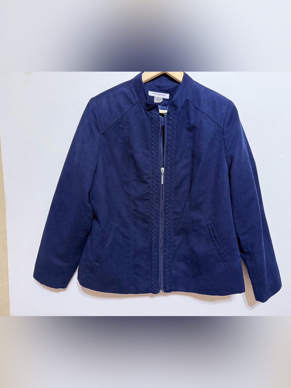 Allison Daley blue faux suede zip front jacket with pockets